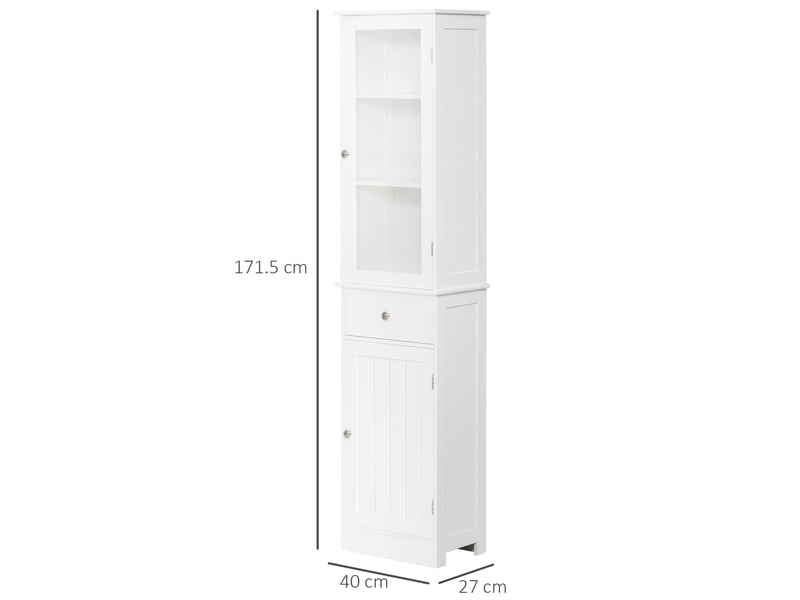 Meuble de salle de bain gain de place avec placard, tiroir et étagères en mdf, 40 x 27 x 171,5 cm, blanc  - Conforama E