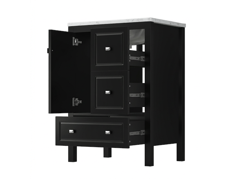  Meuble salle de bain sur pied noir 62 cm avec vasque en céramique et 3 tiroirs  - Conforama A
