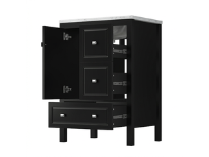 Meuble salle de bain sur pied noir 62 cm avec vasque en céramique et 3 tiroirs