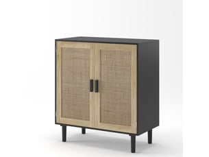 Meuble de rangement 2 portes en mdf et rotin noir 80 x 40 x 88 cm