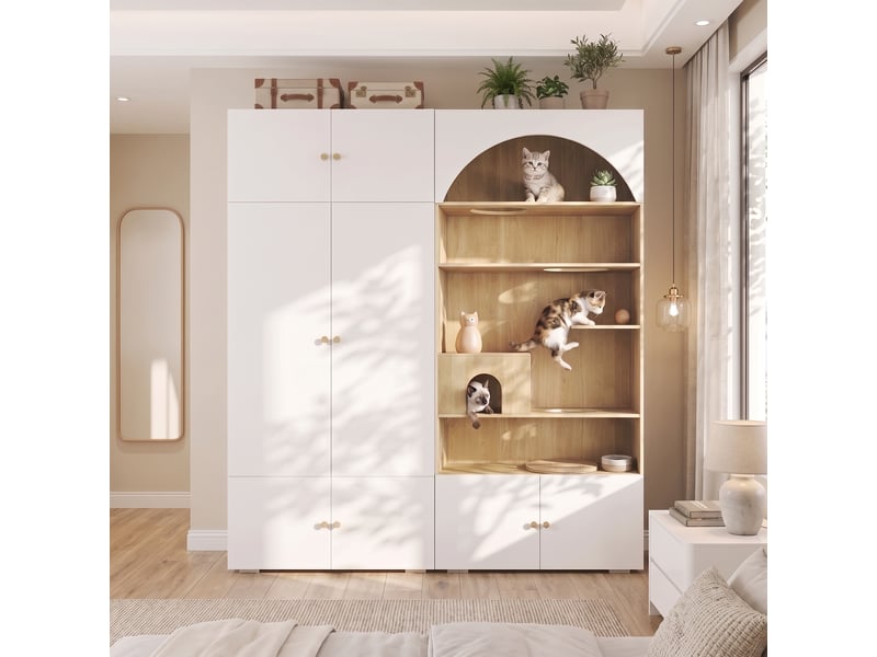  Armoire penderie 180x50x200 cm - meuble multifonction blanc et aspect bois avec tringle  - Conforama B