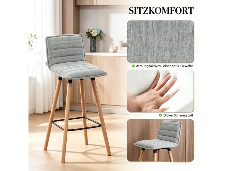  Lot de 2 tabourets de bar en tissu gris clair avec repose-pieds T5828P574844 - Conforama E