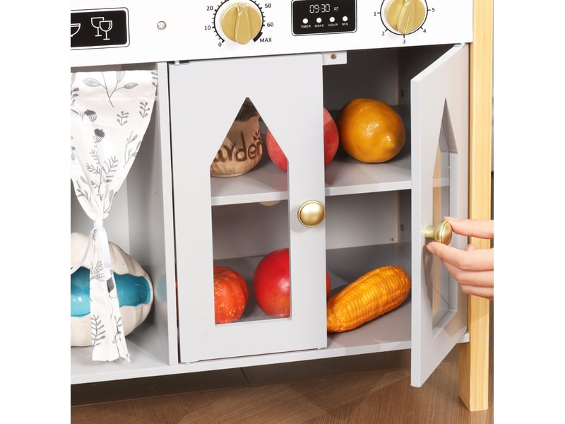  Kitchenette enfant en mdf grise avec accessoires, évier et rangements, dès 3 ans, pour jeux créatifs à la maison  - Conforama E