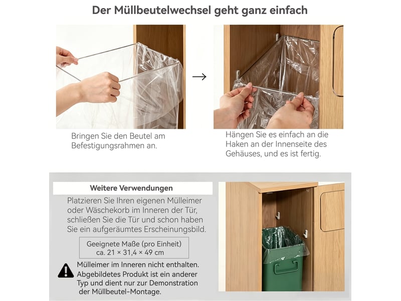  Meuble de tri des déchets 69,3x35x80 cm marron mdf, 3 portes sur roulettes verrouillables pour cuisine  - Conforama E