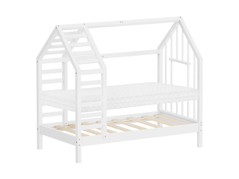  Ml-design lit cabane enfant avec matelas et sommier en bois de pin massif 70x140 cm, blanc, forme de maison avec toit et fenêtre, cadre montessori robuste pour filles et garçons, charge max. 80 kg ECD Germany GmbH - Conforama A