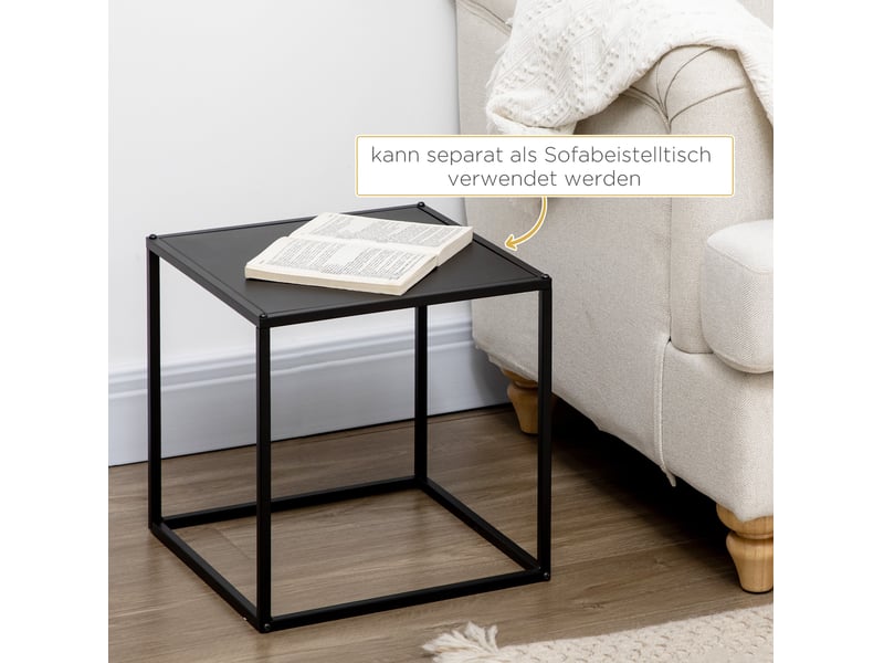  Tables basses gigognes 2 pièces avec structure en acier, design moderne noir, pour salon, utilisation modulable  - Conforama D
