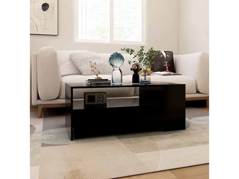 Table basse - table de salon - table à thé noir 102x55x42 cm bois d'ingénierie  - Conforama E