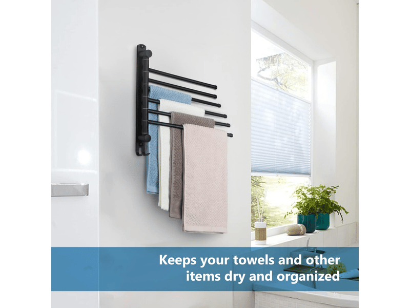 Porte-serviettes mural rotatif à 180° en acier inoxydable, double tige rotative, six tiges, noir FC-LJY-00997JY - Conforama C