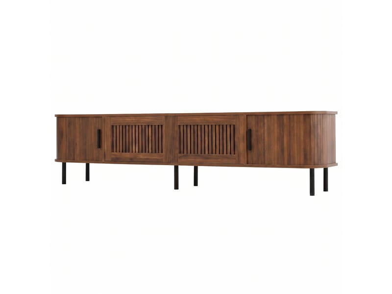  Meuble tv 2 portes coulissantes 2 tiroirs led coloris noyer 180 x 40 x 44.5 cm GL8290D - Conforama A