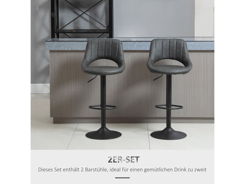  Tabouret de bar pivotant et réglable en hauteur avec repose-pieds, style vintage, en cuir gris  - Conforama C