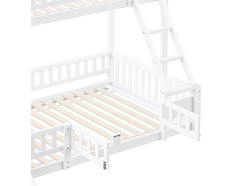  Lit superposé 140x200 cm avec toboggan, échelle et rangements intégrés, pin et mdf, blanc, certifié en 747  - Conforama R
