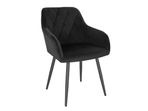 Chaise de salle à manger avec accoudoirs, assise rembourrée en velours noir et pieds en métal