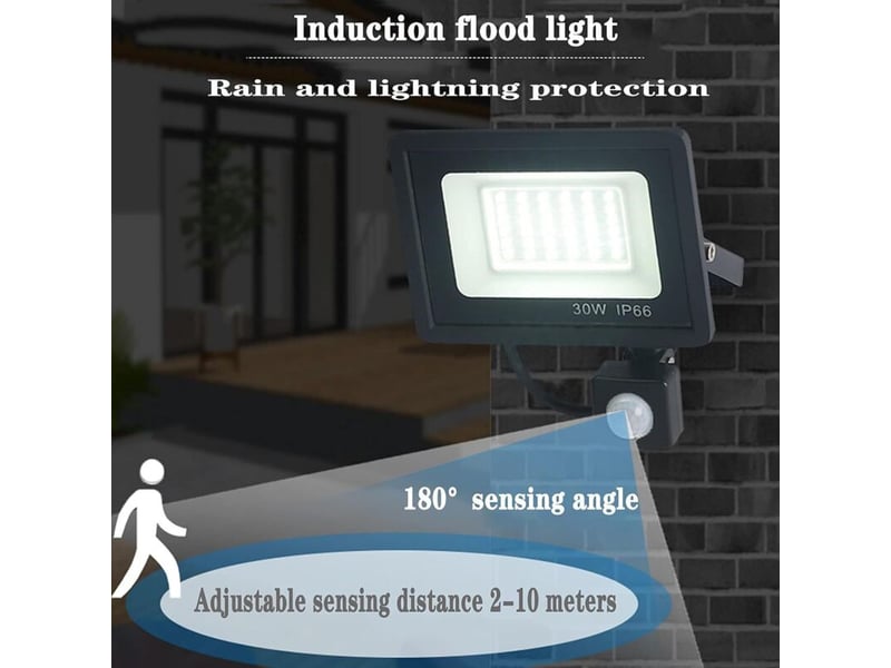  Projecteur led 30w noir détecteur de mouvement extérieur ip65 température de couleur: blanc froid 3000k6500k  - Conforama B