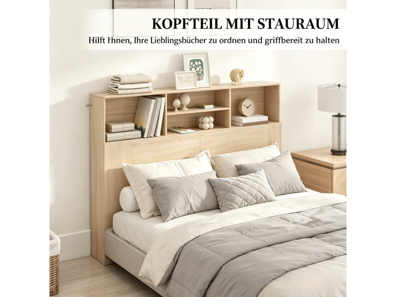  Tête de lit,140x19x103,5 cm,4 niches,effet bois naturel  - Conforama E