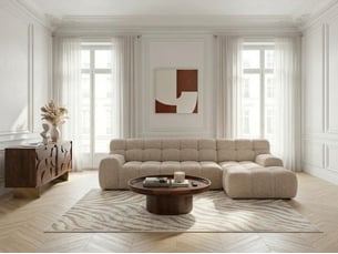 Canapé d'angle droit convertible <strong>BOBOCHIC</strong> <strong>ANDRE</strong> 3 places Tissu Beige