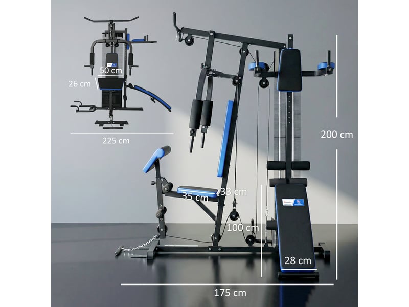 Station de musculation multi-équipement - collaboration aosom.fr x ffhandball - 10 contrepoids - bleu - Conforama C