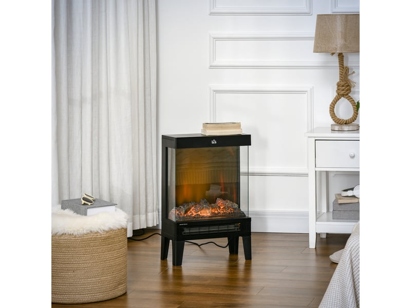Cheminée électrique sur pied 2000 w, effet flamme led réglable, thermostat, noire - Conforama C