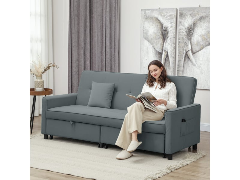  Canapé convertible 3 places canapé-lit clic-clac réversible avec dossier réglable et coussins, gris, 196 x 90 x 89 cm  - Conforama D