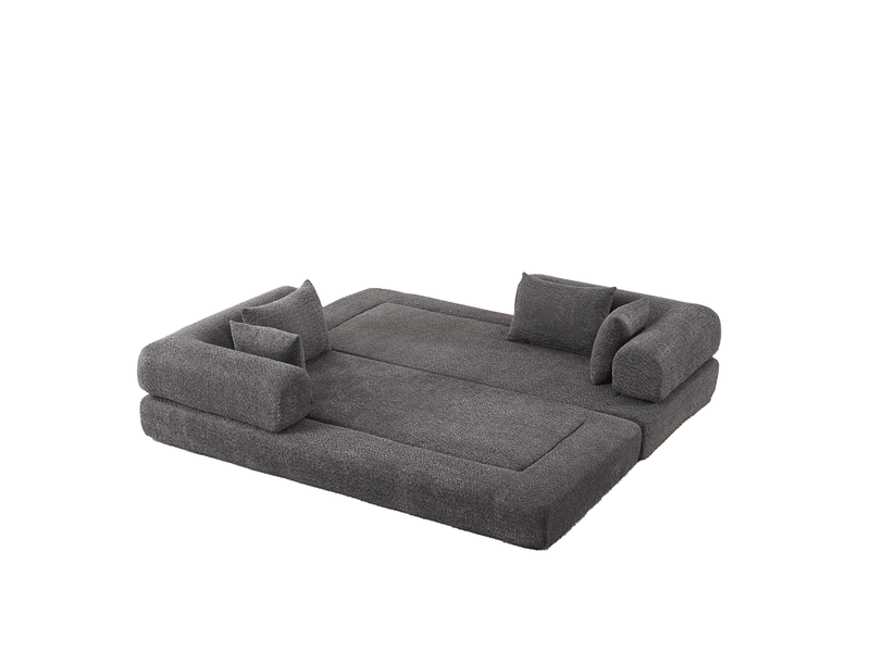 Canapé 2 places 4-en-1 en chenille gris avec 4 coussins  - Conforama E
