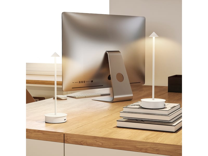  Lot de 2 lampes de table led rechargeables avec port usb, commande tactile et intensité lumineuse réglable, ø10 x 30 cm, blanches  - Conforama D