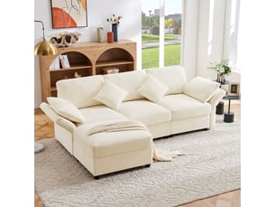 Canapé d'angle réversible fixe <strong>MERAX</strong> <strong>Canapé d'angle beige</strong> 4 places Tissu beige