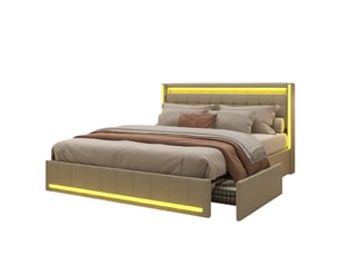 Lit avec rangement 140x200 cm BURSDANY   coloris beige