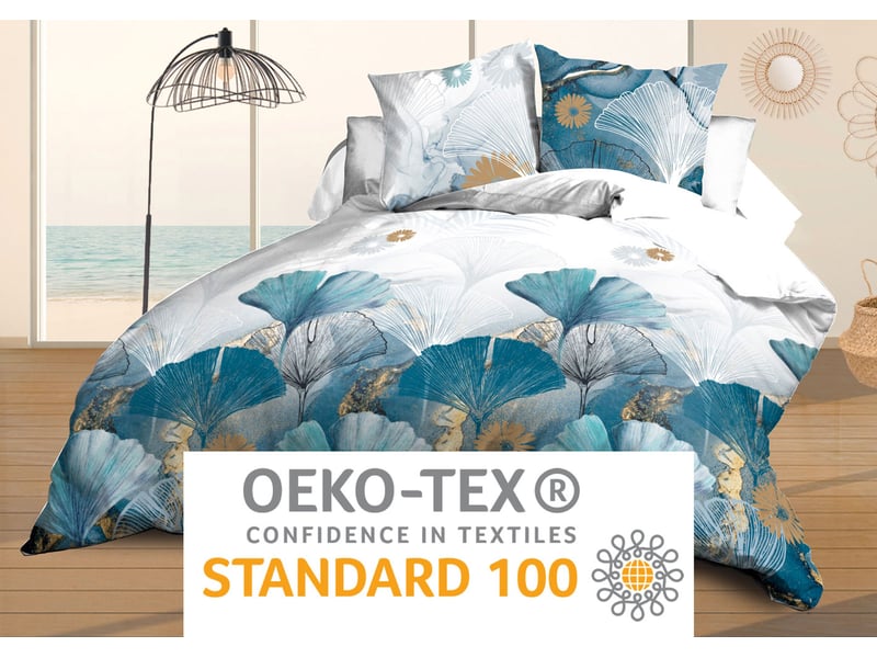 Housse de couette 240x260 + 2 taies - microfibre douce et résistante - entretien facile - ginko  - Conforama E