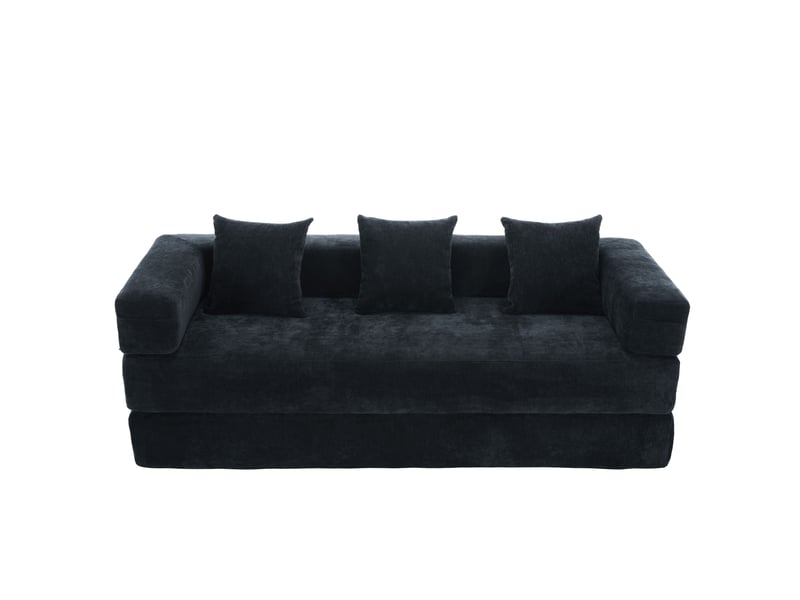  Canapé modulable 198 cm en blocs-chenille avec rangement latéral-design diy-lounge-noir  - Conforama A