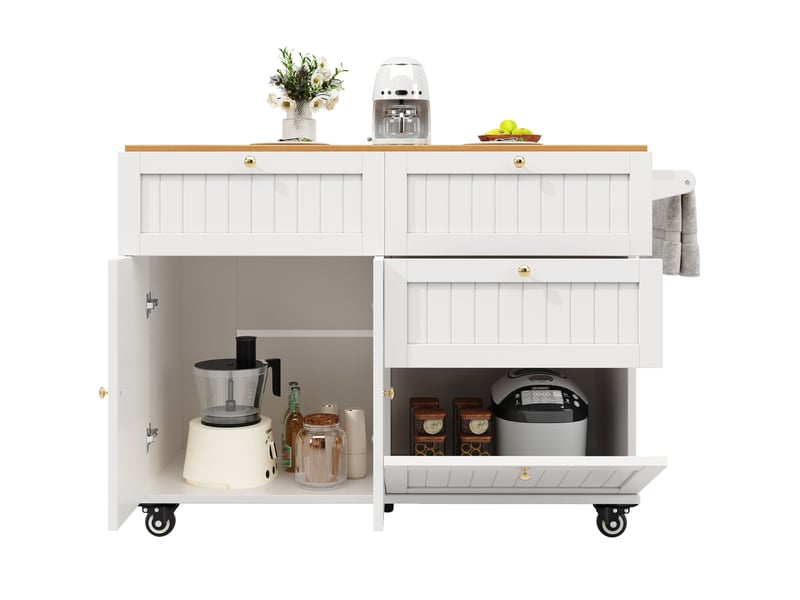  Îlot de cuisine mobile avec rangement et plateau rabattable 133 x 70 x 88 cm blanc  - Conforama A