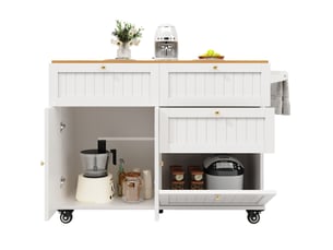 Îlot de cuisine mobile avec rangement et plateau rabattable 133 x 70 x 88 cm blanc