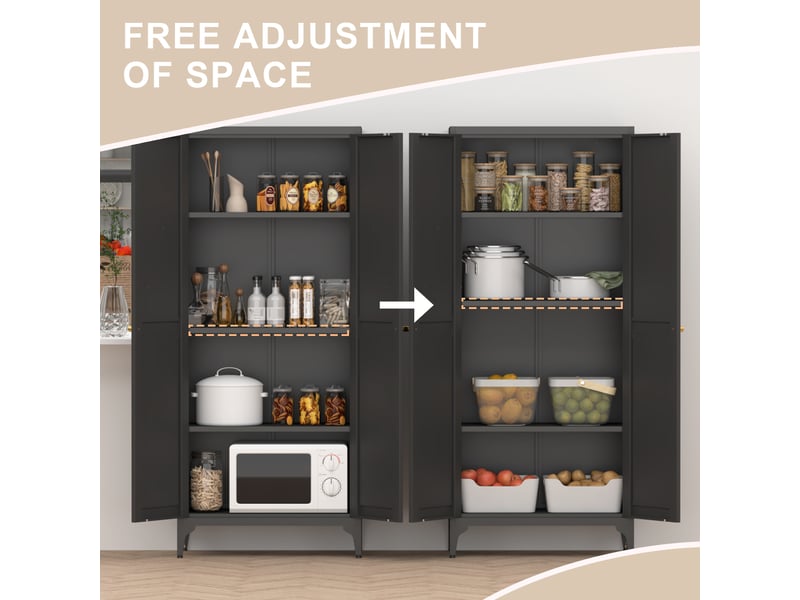  Armoire de rangement cuisine à 2 portes avec 4 étagères réglables - lpospi - poignées dorées acier métal noir  - Conforama E