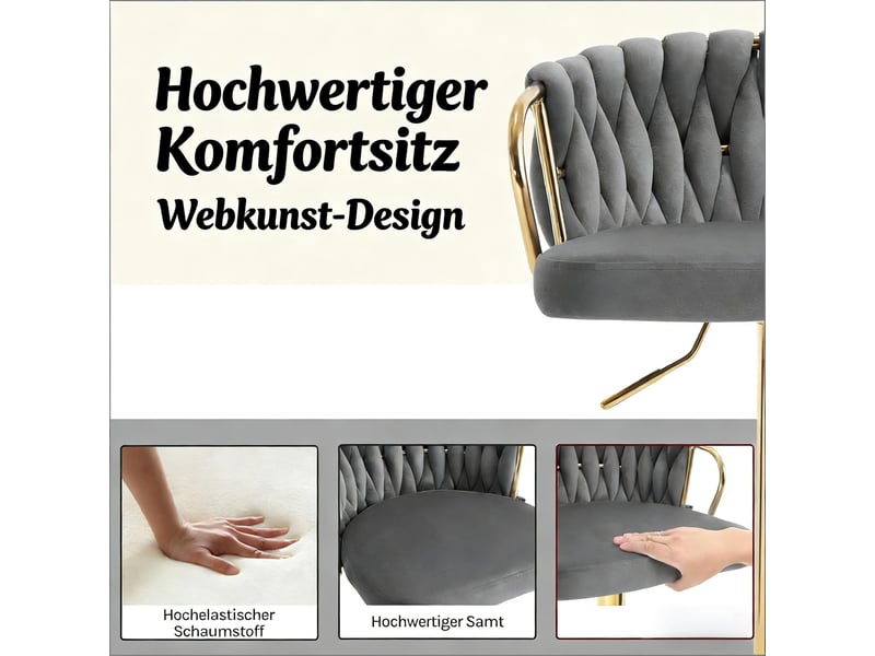  Tabouret de bar pivotant réglable en hauteur avec dossier et repose-pieds, en velours et métal gris foncé  - Conforama E