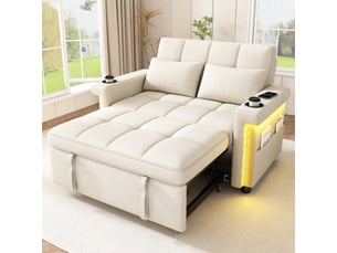 Canapé 2 places - 145x141.5x90cm - canapé convertible lit en chenille avec led rgb, ports usb & porte-gobelets - beige