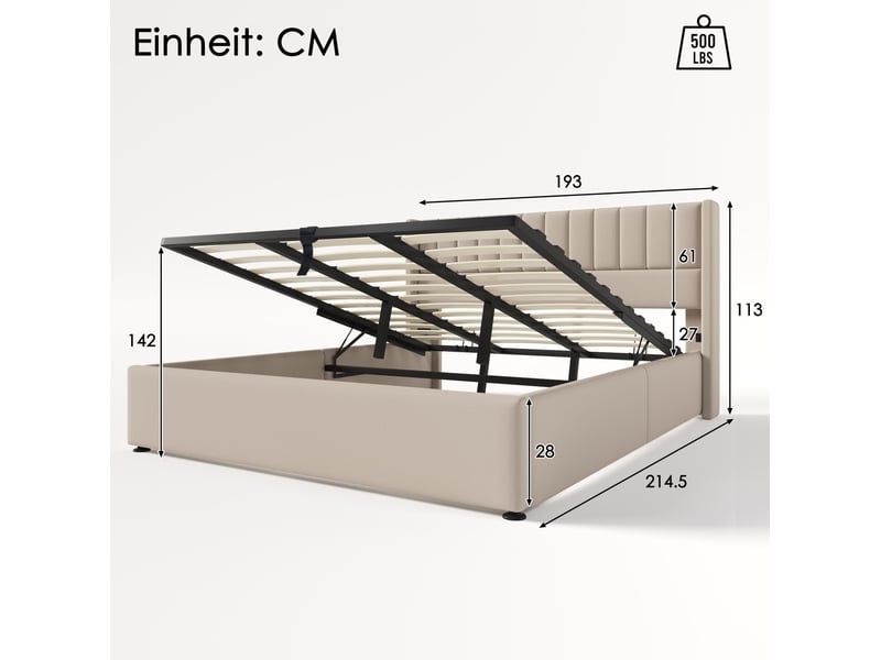  Lit coffre 2 places 180x200 cm  en lin coloris beige  - Conforama C