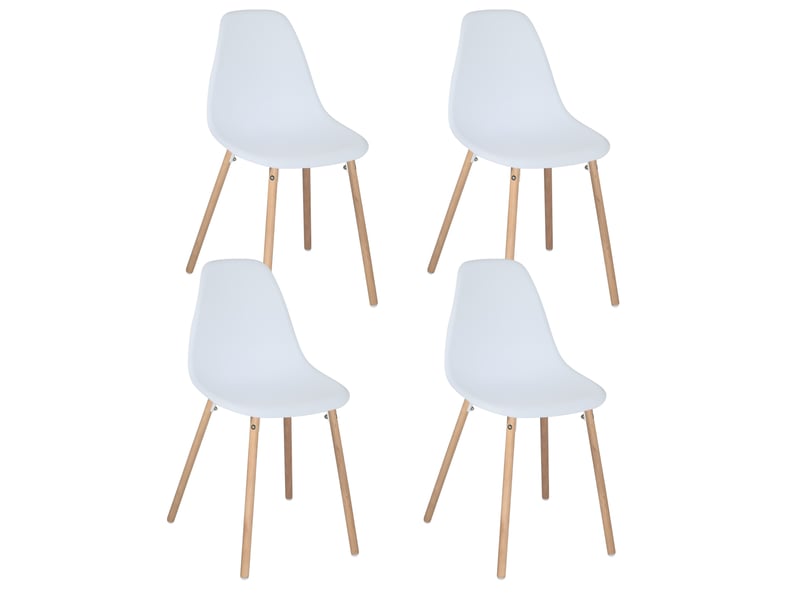  Lot de 4 chaises scandinaves ova blanches avec assise plastique et pieds bois clair  - Conforama A