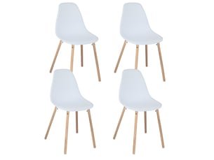 Lot de 4 chaises scandinaves ova blanches avec assise plastique et pieds bois clair