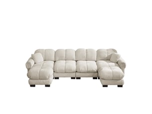 Canapé modulable 4 places en u, canapé d'angle panoramique salon, revêtement chenille doux couleur beige clair, structure stable et confortable
