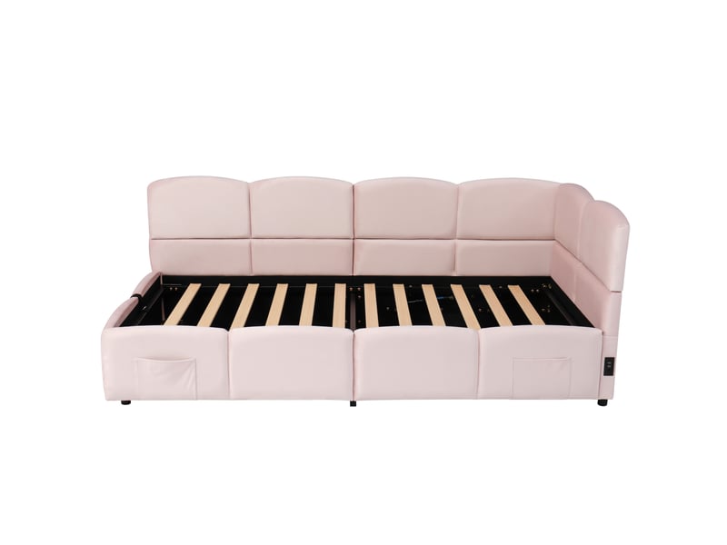  Lit coffre velours rose 90x200 cm avec sommier relevable à vérins et sans matelas  - Conforama R