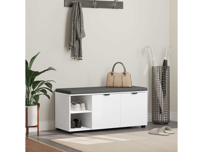  Banc d'entrée blanc 100x38x46 cm bois ingénierie et tissu shl10292  - Conforama B
