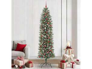 Sapin de noël, arbre de noël artificiel slim vert et blanc 240 cm cf61708