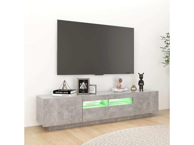  Meuble tv - banc tv - meuble de rangement avec lumières led gris béton 180x35x40 cm  - Conforama C