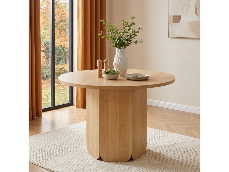  Table à manger ronde 120 x 120 cm, 4-6 personnes, style scandinave, chêne, sans chaises Jamama eleni - Conforama E
