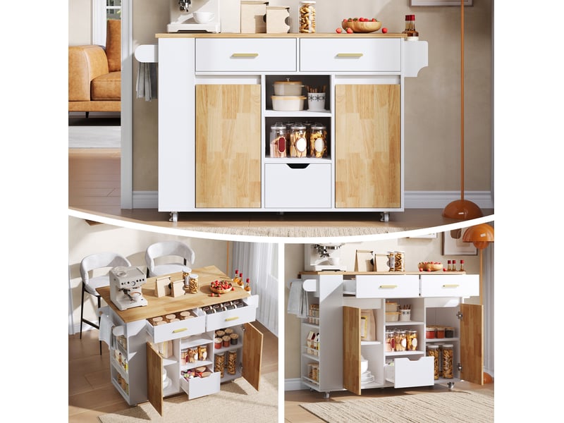  Desserte de cuisine mobile 120x71x90 cm plateau rabattable mdf blanc  - Conforama C