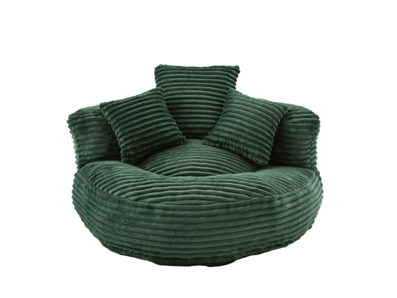  Pouf-chaise longue en velours côtelé vert foncé, dossier haut, 3 coussins – adultes et enfants  - Conforama A
