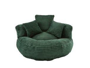 Pouf-chaise longue en velours côtelé vert foncé, dossier haut, 3 coussins – adultes et enfants