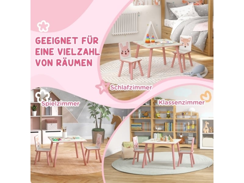 Ensemble table et 2 chaises enfant en pin, motif animal, 3-8 ans, rose, chambre enfant - Conforama D