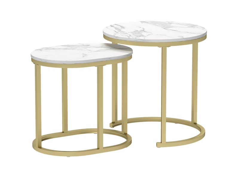 Tables basses gigognes rondes 2 pièces empilables avec pieds réglables, pour salon, en mdf et acier, blanc  - Conforama A