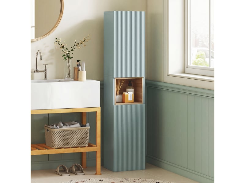  Meuble colonne salle de bain, meuble de rangement, 2 portes, compartiment et étagères réglables, 30x24x140cm, vert  - Conforama C