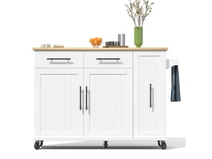 Desserte de cuisine 120x40x90 cm blanche et naturelle avec plateau rabattable