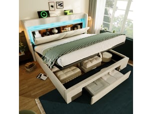 Lit avec rangement 160x200 cm <strong>MEULVA</strong> <strong></strong> coloris beige